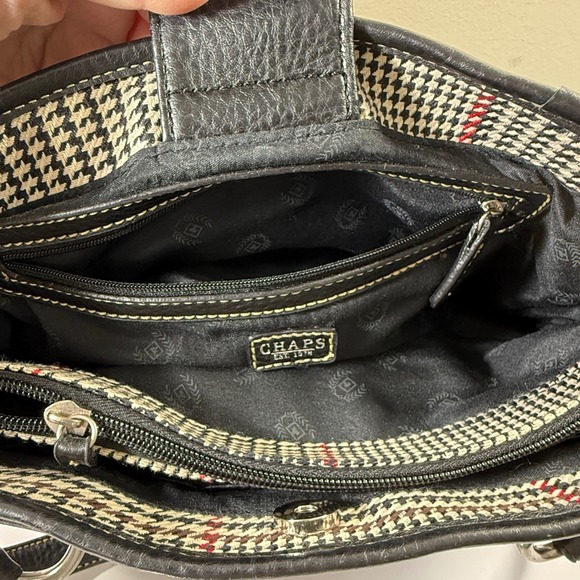 Chaps Leather Purse Black White Houndstooth Red Stripe - Picture 7 of 13